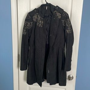 Free People Charcoal Embellished Sergeant Coat Jacket Size 4